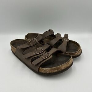 Birkenstock Florida‎ Brown Leather Slides Sandals Womens